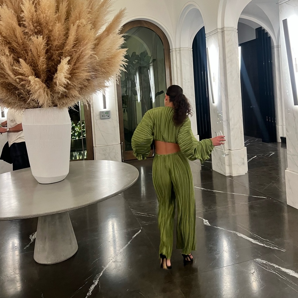 Cult Gaia Mala Green Pleated Top
